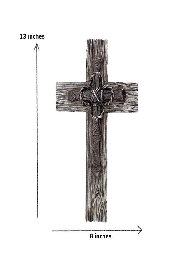 Comfy Hour Faith and Hope Collection Faux Wood Design Industrial Style, Nail and Wire Wall Cross, Brown - Image 2